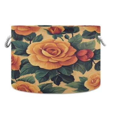 Imagem de WELLDAY Cesta de corda de algodão flores abstratas cesta de lavanderia de bebê para sala de estar, lavanderia, berçário, travesseiros, decoração de casa