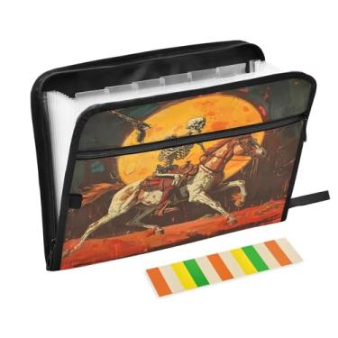 Imagem de CEBUGI Pasta expansível de 13 bolsos, impermeável, sanfonada, organizador de arquivos com etiquetas tamanho A4, organizador de documentos de papel para escola, material de escritório, caveira