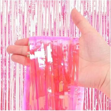 Imagem de Kit 2 Cortinas Metalizadas Neon 1x2m Fundo Decorativo para Festa, Balada, Casamento e Aniversário Brilho Intenso (PINK)