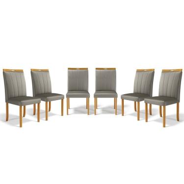 Imagem de Kit Com 6 Cadeiras Aurora Madeira Maciça Estofadas Para Mesa De Jantar