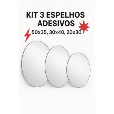 Imagem de Kit 3 Espelhos Decorativos Adesivos Oval  Design Moderno, Leve e Fácil