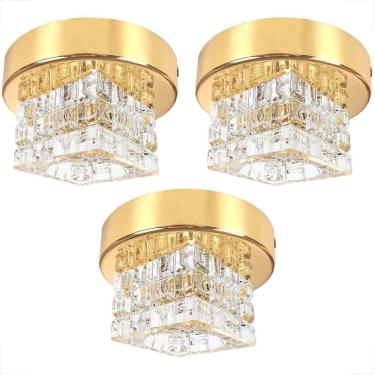 Imagem de Kit 3 Spot Cristal Quadrado Sobrepor Dourado Plafon Lavabo