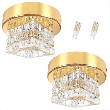 Imagem de Kit 2 Spot Cristal Sobrepor Plafon Dourado Brilhoso Bet44 +