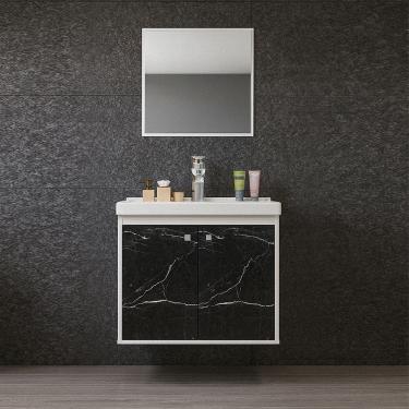 Imagem de Kit Armário para Banheiro 50cm MDF com Cuba + Espelheira COR: PRETO