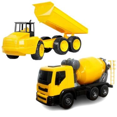 Imagem de Kit Caminhão Betoneira Giratória e Carrinho Caçamba de Areia - Usual B