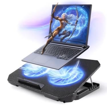 Imagem de Base Cooler para Notebook com 2 Ventoinhas, LED Azul, Ajuste de Altura em 8 Posições, Compatível com 12 a 17 Polegadas, Silencioso USB