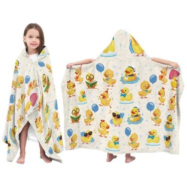 Imagem de JOPJOLIW Linda toalha de banho de pato de borracha para crianças, toalha de banho com capuz de pato engraçado 127 x 101 cm, cobertor de roupão macio ultra absorvente, toalhas de banho de flanela para
