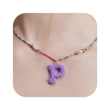 Imagem de ZShireeyBlackey Colar de contas coloridas com inicial para mulheres, colar de letras de bolhas personalizado com miçangas para meninas, gargantilhas boêmias, joias e presentes, Resina, Sem Pedra
