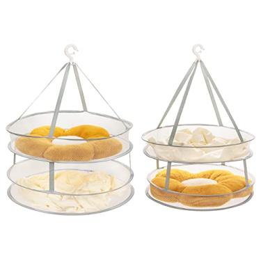 Imagem de AUTODECO 2 pacotes de 2 andares de malha dobrável para pendurar roupas, varal de suéter, grande escorredor de roupa, cabide seco plano dobrável, secador de roupas de malha - M (2 camadas) + G (2 camadas)