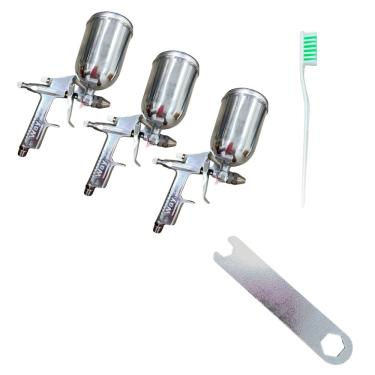 Imagem de Kit 3 Pistolas Pintura Gravidade Aerógrafo 0,5mm 2,5 à 4 bar 100ml Alumínio Importway IWPPA-PR