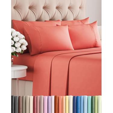 Imagem de Jogo de lençol casal de 6 peças - lençol casal - roupa de cama macia de luxo - refrescante, confortável e respirável - 1 lençol de cima e 1 elástico e 4 fronhas com bolsos profundos - resistente a