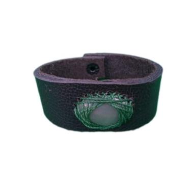 Imagem de Pulseira de Couro com Pedra Natural, Artesanal, Feito à mão (Quartzo Verde, 19)