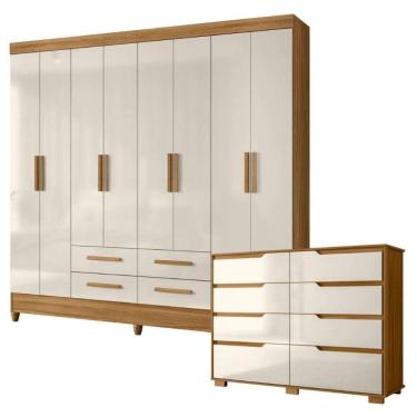 Imagem de Conjunto Quarto Moval Guarda-roupa 8 Portas E Cômoda Freijo/Off White