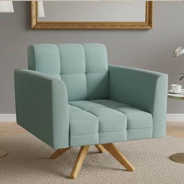 Imagem de Poltrona Sala Decorativa Elisa Base Giratória Castanho MA30 Cotelê Ext/Veludo Menta D03 - D'Rossi