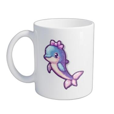 Imagem de Caneca Xícara de Café Porcelana 300ml Com Desenho Delfim Pixelado Arco Rosa