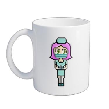Imagem de Caneca Xícara de Café Porcelana 300ml Enfermeira Fofa Anime Rosa