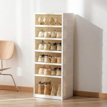 Imagem de ROOM127 Prateleira dobrável para armário de sapatos, organizador portátil para entrada de armário, armário empilhável de sapatos de armazenamento de tênis com porta transparente, armário de