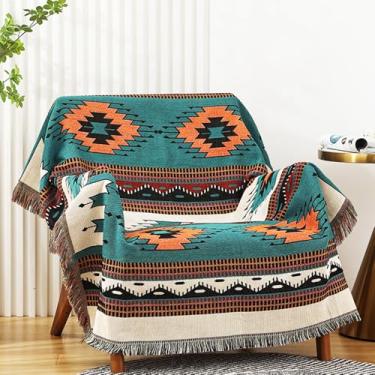 Imagem de CLOTHKNOW Cobertores boho azul-petróleo e bege para cama asteca reversíveis do sudoeste para sofá, poltrona, sofá, casa, exterior, praia, barraca, viagem, acampamento, 139 x 163 cm