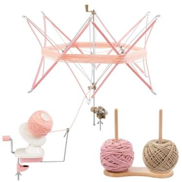 Imagem de Lounsweer Enrolador de fios 3 em 1 Swift e dispensador de suporte de fio de madeira, kit completo de enrolador de esferas com eixo duplo para artesanato em rolo de crochê de tricô