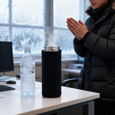 Imagem de Capa elástica para garrafa de água com isolamento térmico para garrafas de vidro, ajuste elástico, proteção térmica para viagens, escritório, exterior, preta