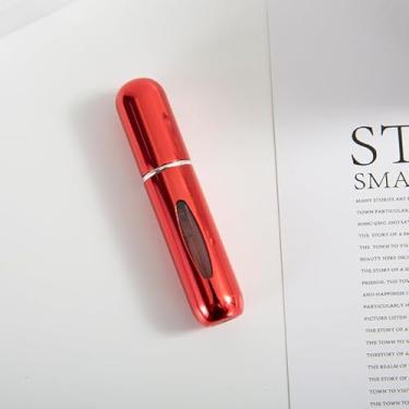 Imagem de Frasco de spray atomizador de perfume portátil de 5 ml, alumínio brilhante, autoescorvante recarregável para viagens, carro, retoques diários, Vermelho