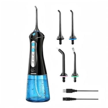 Imagem de Irrigador bucal sem fio para dentes profissional de limpeza de dentes, irrigador bucal dentário com 3 modos e 4 pontas de jato para aparelho de gengivas, IPX7 à prova d'água, tanque
