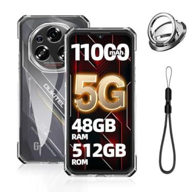 Imagem de Oshmirian Capa de telefone OUKITEL WP62 TPU – transparente, alça de pulso, suporte de anel magnético, capa macia absorvente de choque, proteção total, compatível com OUKITEL WP62