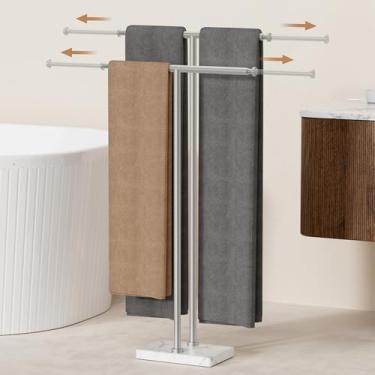 Imagem de KES Toalheiro de pé livre ajustável 44% mais largo, suporte de toalha para chão de banheiro com base de mármore natural ponderada 3X de espessura, aço inoxidável 18/8, escovado, BTH250-2