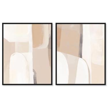 Imagem de Conjunto de 2 decoração de parede Boho com impressão em tela de luxo Blush & Gold da Art Remedy, moldura preta, 61 x 76 cm