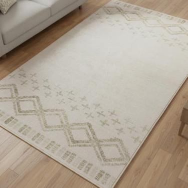 Imagem de Muddy Mat Tapetes tribais laváveis de 1,5 m x 2,1 m para sala de estar, quarto e sala de jantar – Tapete moderno macio e antiderrapante – Tapetes dobráveis à prova d'água para animais de estimação