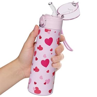 Imagem de Turmaster Garrafas de água pequenas de 265 ml com alça, frasco oculto com padrão de coração impresso em 3D, frascos de viagem para bebidas quentes e frias para escola, festivais, cruzeiros e esportes