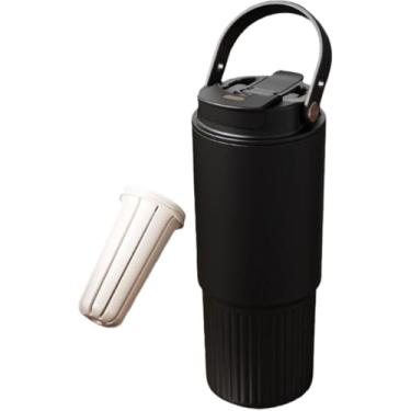 Imagem de jiajiubai Caneca de 765 g com alça, canudo e ralo de chá | Com boca de canudo e boca direta para beber | Pode ser colocada no porta-copos do carro para facilitar a viagem | Caneca de cerâmica com