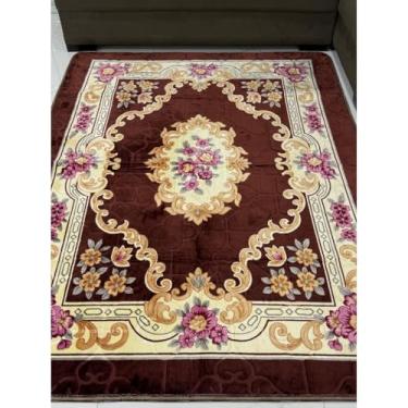 Imagem de Tapete Floral Grande 1,45x1,95m Antiderrapante para Sala e Quarto - Tapete Macio de Flanela, Fácil de Lavar na Máquina, Antialérgico, Decorativo para Sua Casa(Marrom Floral B)