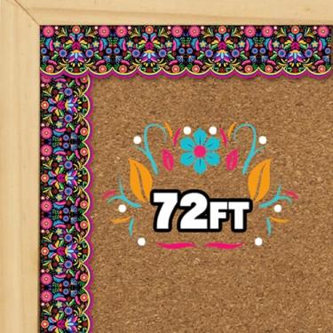 Imagem de Bordas de quadro de avisos mexicano de 22 m, papel floral espanhol, picado, borda recortada, acabamento recortado, herança hispânica, decoração de sala de aula para festa de festa, escola, casa