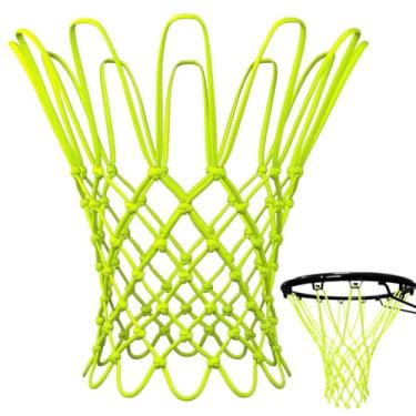 Imagem de CREATCABIN Rede de basquete verde que brilha no escuro rede de cesta de basquete nylon profissional resistente para todos os climas, anti-chicote, portátil, luminosa, 12 voltas de substituição, serve