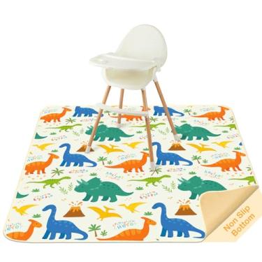 Imagem de BeBeJoJo Tapete Splat para cadeira alta, 106 x 106 cm, impermeável, com fundo antiderrapante, reutilizável, portátil, para coletor de comida para cadeira alta, dinossauro verde