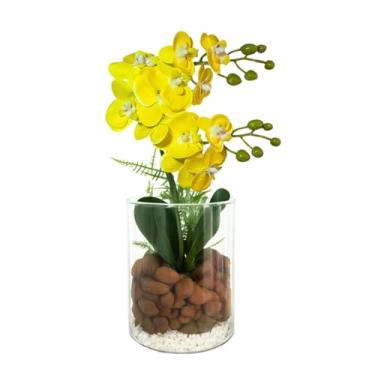 Imagem de Planta Artificial Arranjo de Orquídeas Vaso Solitário Decoração(Amarela)