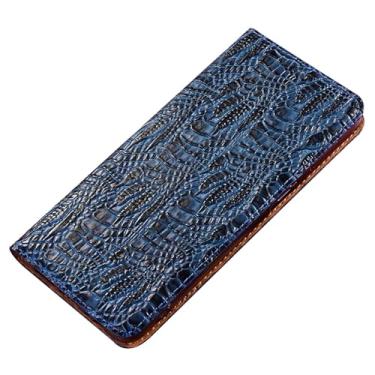 Imagem de FWYANZH Capa carteira para iPhone 16E, padrão de crocodilo clássico, couro verdadeiro, cobertura total, capa de telefone com suporte, visualização à prova de choque, azul, 16E