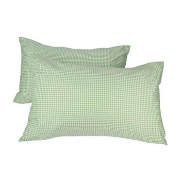 Imagem de WBYCOTBED Pacote com 2 fronhas Queen Size macias e respiráveis verde xadrez 100% algodão fronhas