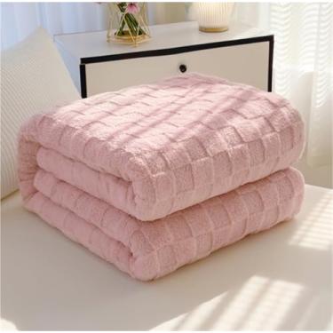 Imagem de Cobertor felpudo de lã para cama, cobertor aconchegante e quente multiuso para decoração de casa de sofá, cobertores de cama macios e macios para todas as estações (rosa, queen (203 x 228 cm)