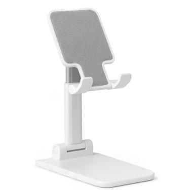 Imagem de Essential Aura Suporte de celular ajustável premium, suporte de telefone de mesa dobrável para iPhone 16 15 14 13 12 11 Pro Max, Galaxy S25 S24 (branco)