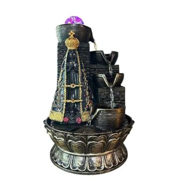 Imagem de Fonte de Água Decorativa com Imagem de Nossa Senhora Aparecida, Bola Giratória LED, Estilo Zen Religioso, Cascata em Resina
