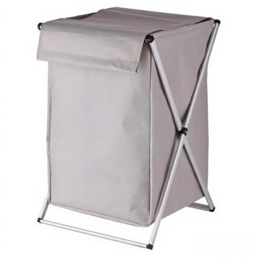 Imagem de Cesto de Roupa Suja Organizador Separador Armazenamento Plegável com Tampa e Alça Moldura Alumínio para Banheiro Quarto Casa