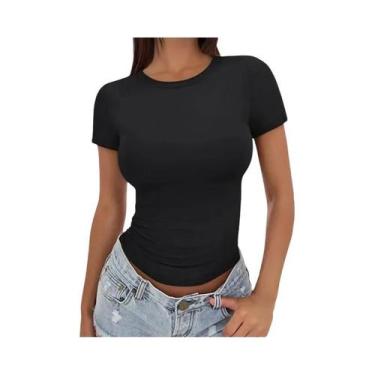 Imagem de Camiseta Feminina Slim Fit De Verão Com Manga Curta E Decote Redondo M