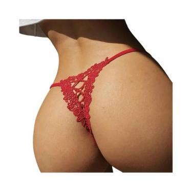 Imagem de Calcinha G String De Renda De Cintura Baixa Transparente Com Recortes 