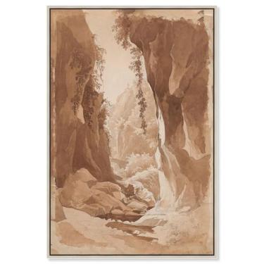 Imagem de Art Remedy Arte de paisagem vintage Cliffs Overhanging a River Canvas com moldura prateada, 50,8 cm x 76,2 cm