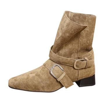 Imagem de Botas femininas com ponta grossa para outono inverno, Caqui, 34