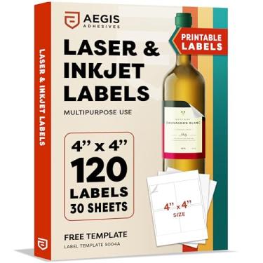 Imagem de Etiquetas quadradas imprimíveis de 10 x 10 cm para impressoras a jato de tinta e laser - 30 folhas, 120 adesivos personalizados brancos foscos para logotipos comerciais, adesivos de código QR