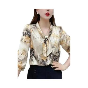 Imagem de Blusa De Chiffon Feminina Primavera Verão Casual Com Manga Curta E Gol