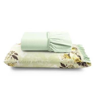 Imagem de Jogo Lençol Fiore Solteiro Algodão Babadinho 2P Verde Floral - Casa Sc